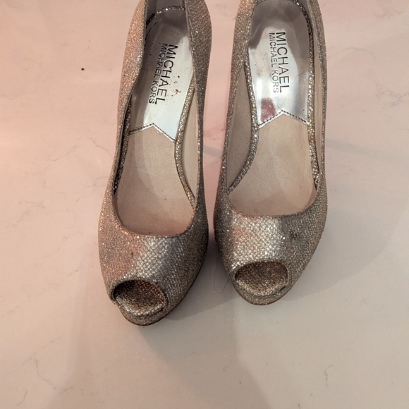 Michael Kors Shoes - Michael Kors Women's Silver Peep Toe Heels